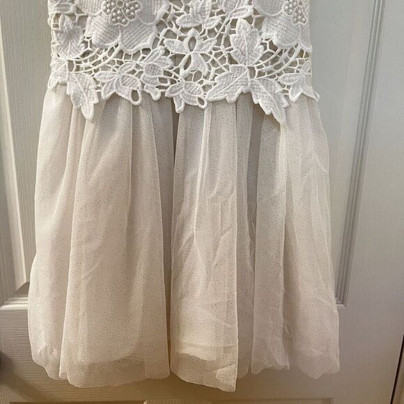 H&M Cream Floral Lace and Tulle Dress Gold Glitter Holiday Girls Size 8-9 - Picture 11 of 13